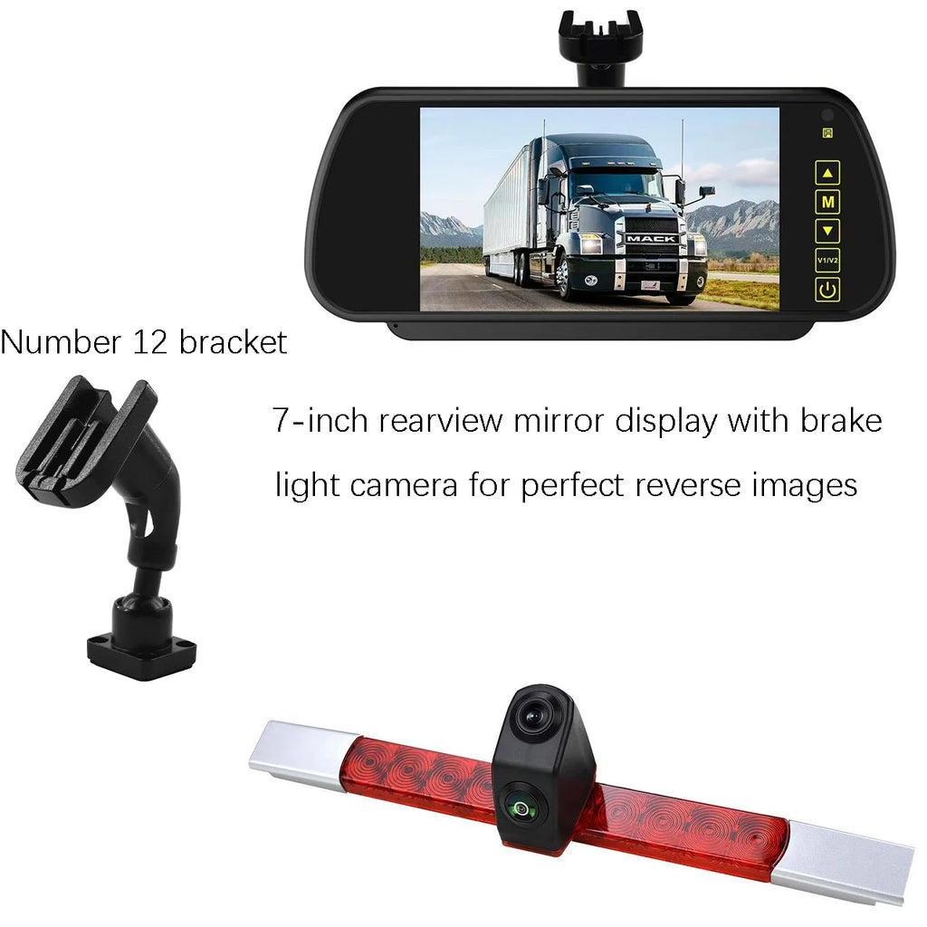 Dual Lens Brake Light Rear View Reversing Camera for All Flat Cars Compatible for Hella 2DA 343 106-201 with 7" Mirror Monitor