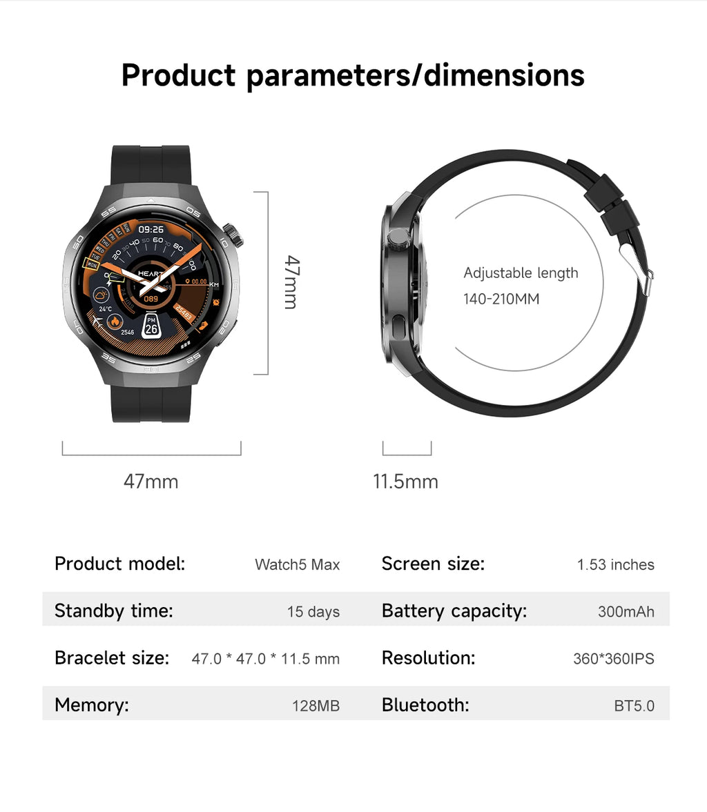 2025 New GT5 Pro GPS Track Compass Smart Watch Men 360*360 AMOLED Screen NFC BT Call Waterproof Health Monitor Man Smartwatches