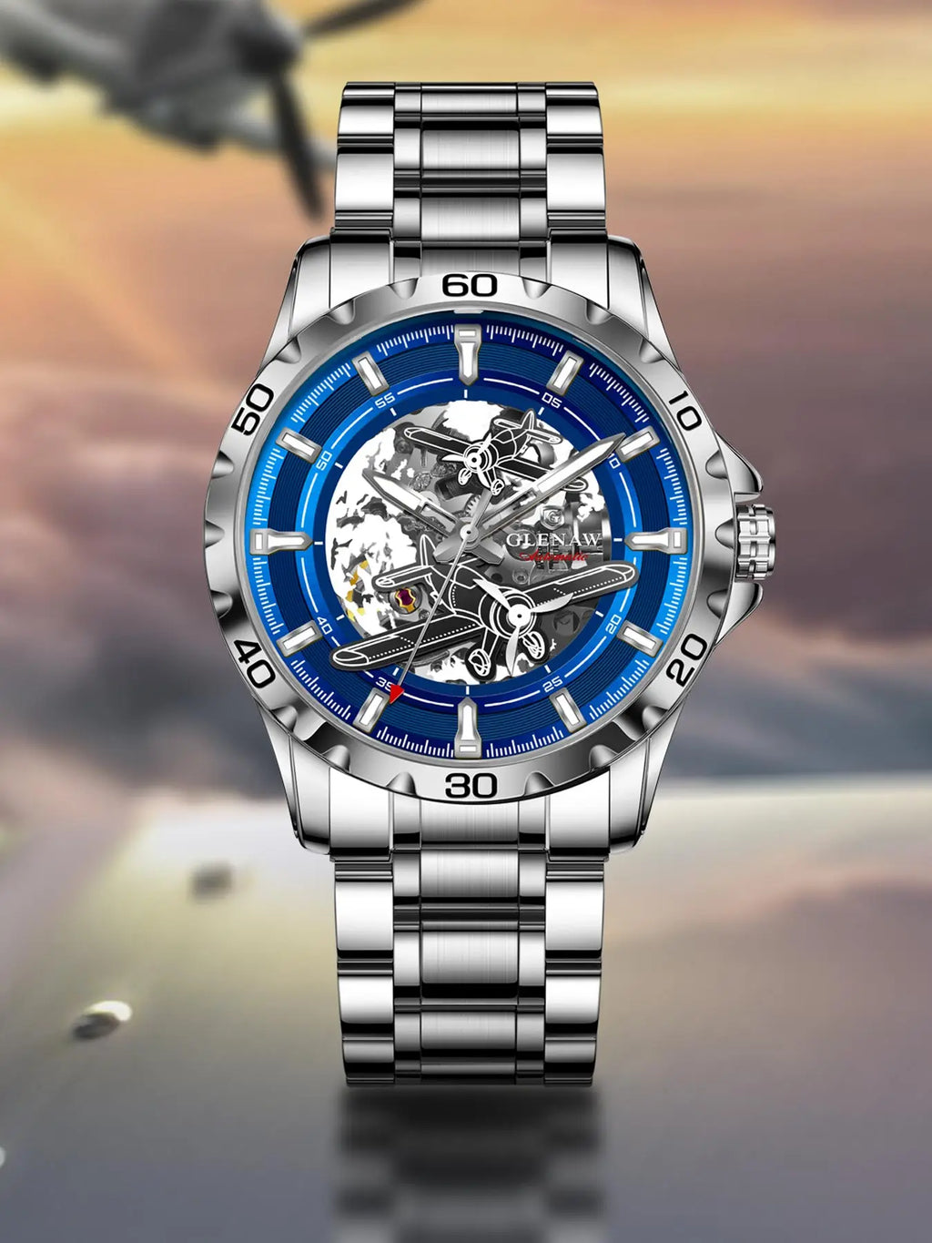 Glenaw Aircraft fully automatic mechanical men's watches, multi-color, trendy and fashionable personalized top brand watches