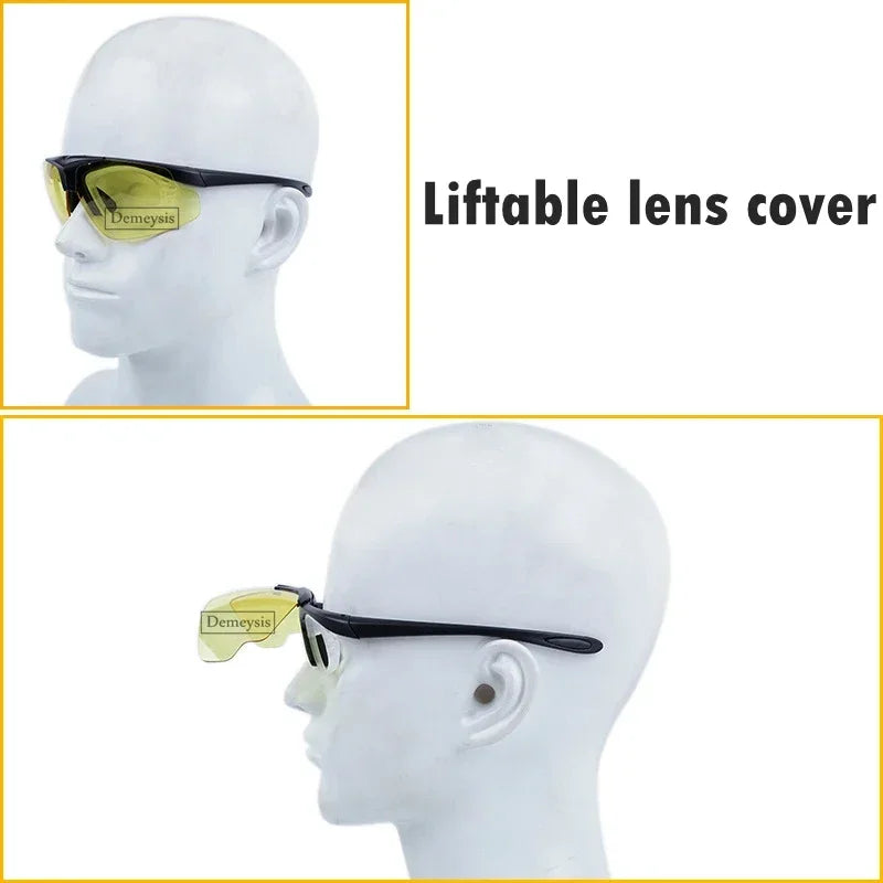 Shooting Glasses UV Protection Hiking Hunting Fishing Sunglasses Flip Up Lens Tactical Paintball Combat Goggles