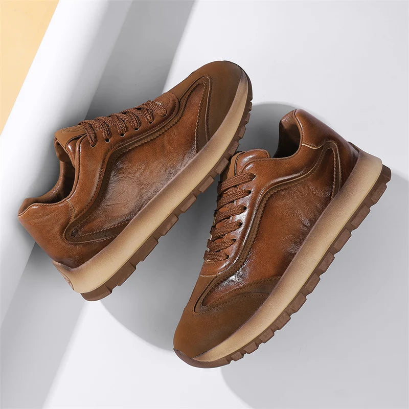 New solid-color sports shoes - Men's genuine leather low-top slip-on covered driving shoes - Sports shoes - Excellent comfort