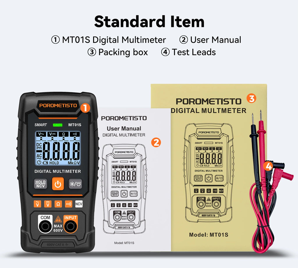 MT01S Digital Multimeter 4000 Counts Smart Auto-Range AC/DC Voltage Resistance Continuity Test Profesional Electrician Tester