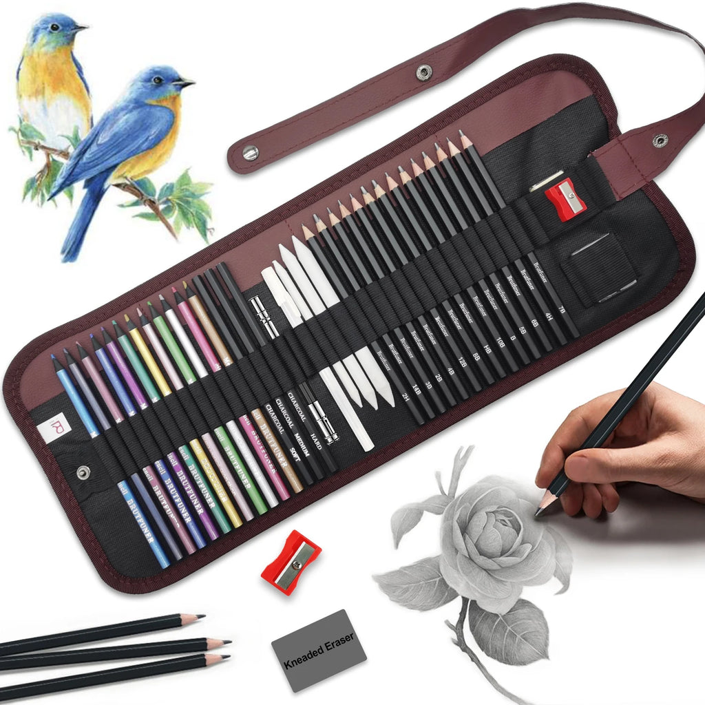 Drawing pencils,38 art supplies sketching pencil sets, graphite pencils, charcoal pencils & 12 metallic pencils,art supplies