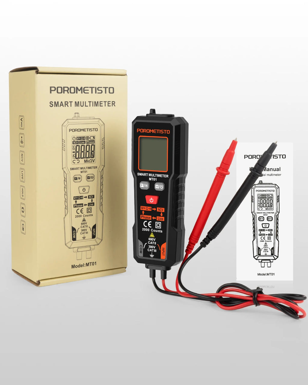 MT01 Digital Multimeter 2000 Counts 600V AC/DC Volt Meter Auto-ranging NCV Phase Sequence Resistance Multimetre with Backlight