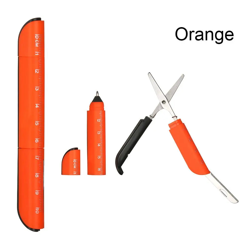 Creative Multifunction Ballpoint Pen with Folding Scissors Knife Ruler Candy Color Pens for Writing Office School Stationery