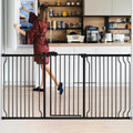 HEMRORO Extra Wide Baby Gate for Doorways & Stairs 66.5-75.8" 30" Tall Easy Install Pressure Mounted Dog Gate with 3 Configurable Extensions for The House Indoor Easy Walk Thru Safety Gate for Pet