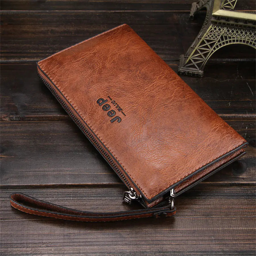 Men's Black Leather Coin Purse with Zipper Wallet